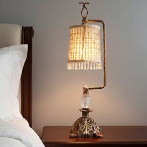 Vintage Style Boudoir Accent Lamp with Beaded Fringe Shade 25"
